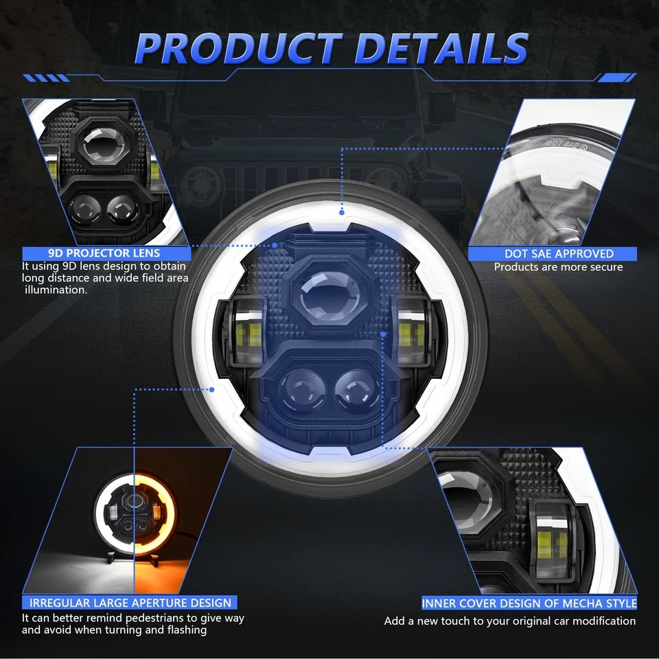 Kit Phares led halo Angel eyes 7 pouces nouveau model