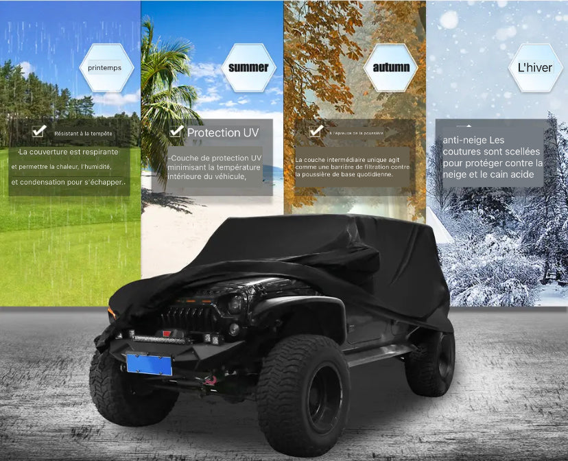 Housse de voiture pour Jeep Wrangler, JK 2 portes, 2007-2017, JL 2 portes, 4 portes, 2018-2021, SUV extérieur étanche, couverture complète