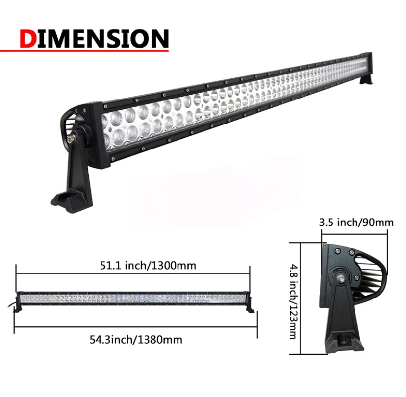 Barre led lumineuse de toit de voiture 300W 52 ", phare antibrouillard pour Jeep Wrangler JK Chevy SUV, bateau et camion tout-terrain 4x4 4WD, conduite de pick-up