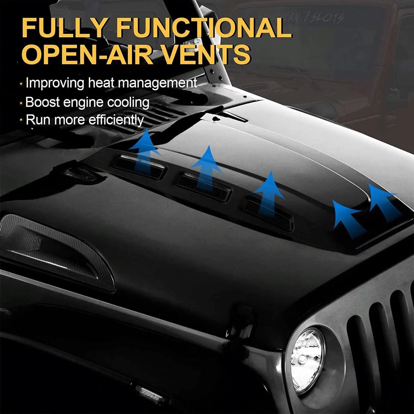 Capot avant ventilé jeep Wrangler jk 2007/2018 noir a peindre