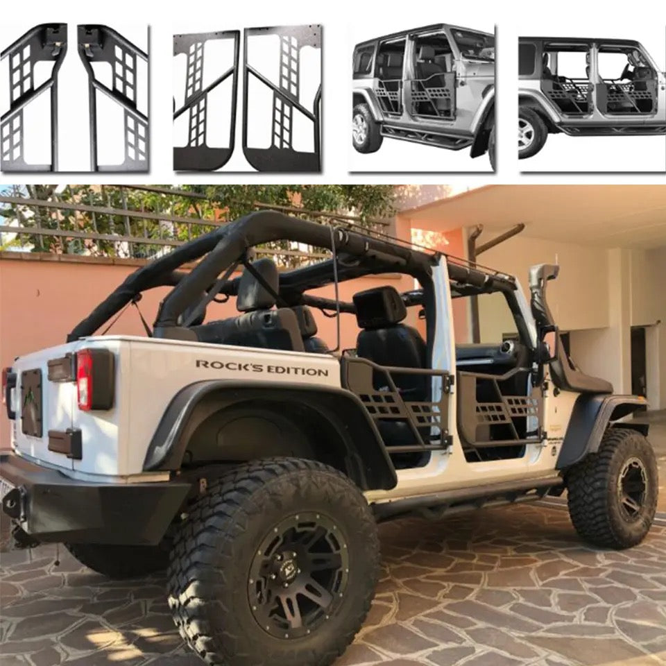 Kit Ensemble de portes demi-Tube en acier noir avec miroir latéral, pour Jeep Wrangler JK 07-18 4 portes tout-terrain pièces modifiées accessoires automobiles