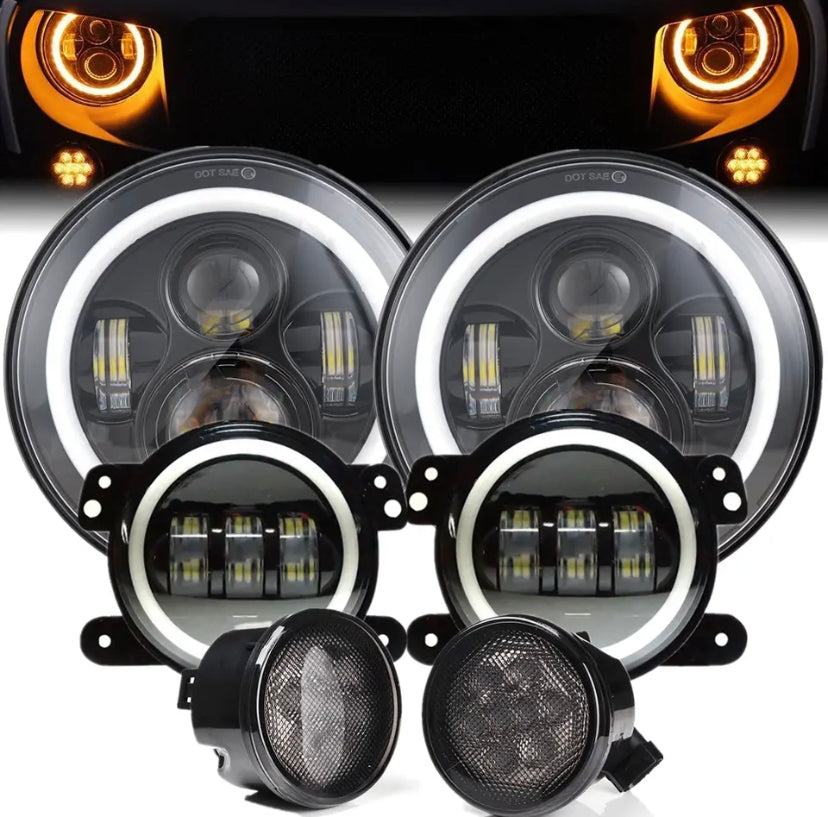 Kit phares complet à led avant et arrière , halo angel eyes jeep wrangler jk 2007-2018